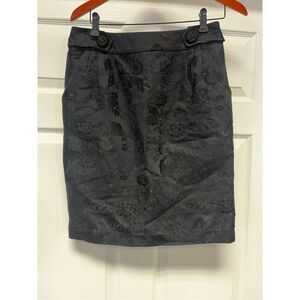 The Wrights Black Damask Dark Academia Button Embellished Pencil Skirt sz 6 EUC